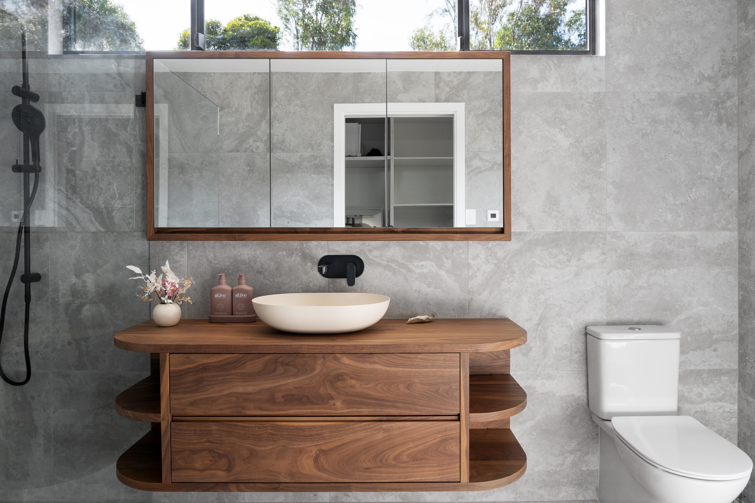 Interior organization solutions in custom timber double vanity unit